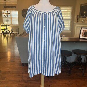 Anniewear Los Angeles Striped Dress Women's Size XL Loose Fit X-Large Blue White